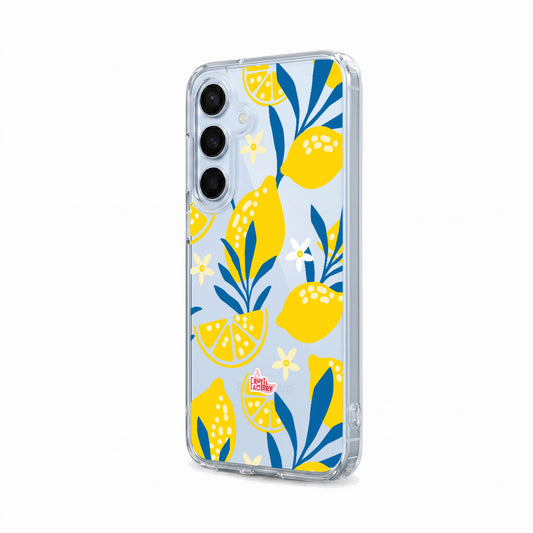 Coque transparente Samsung Galaxy citron jaune, vue trois quarts