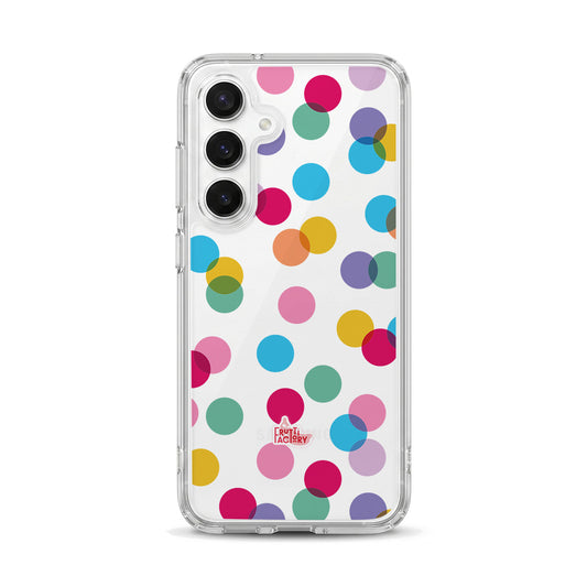 Coque transparente Samsung Galaxy confettis multicolore, vue de face