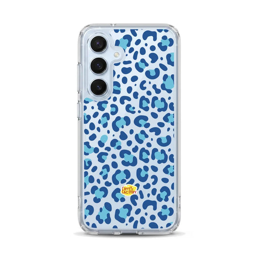 Coque transparente Samsung Galaxy léopard bleu, vue de face