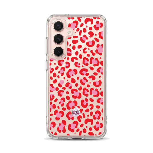 Coque transparente Samsung Galaxy léopard rose, vue de face