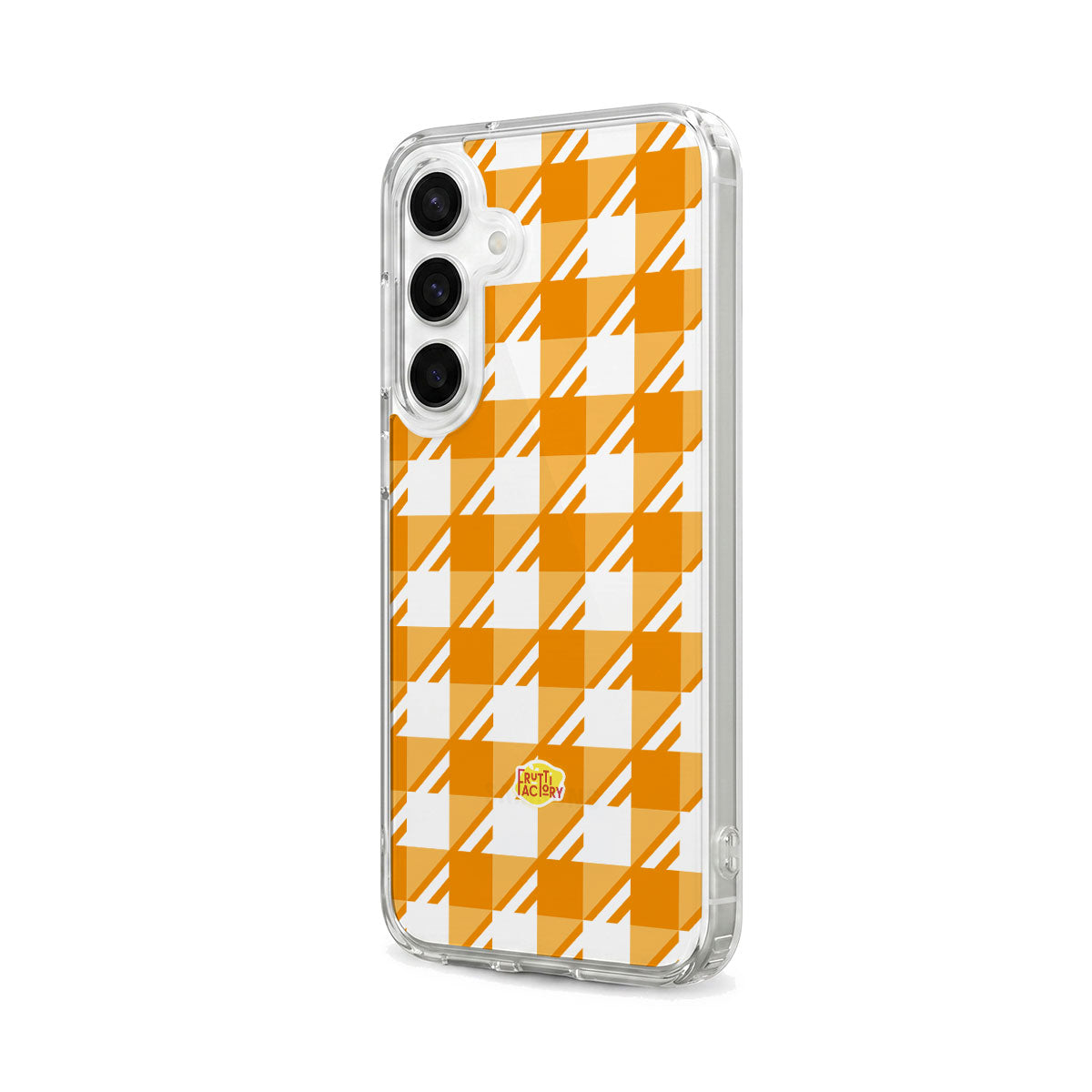 Coque transparente Samsung Galaxy Vichy orange, vue trois quarts