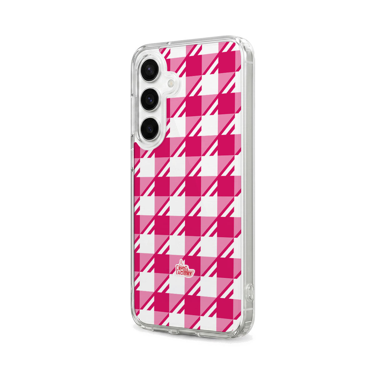 Coque transparente Samsung Galaxy Vichy rose, vue trois quarts