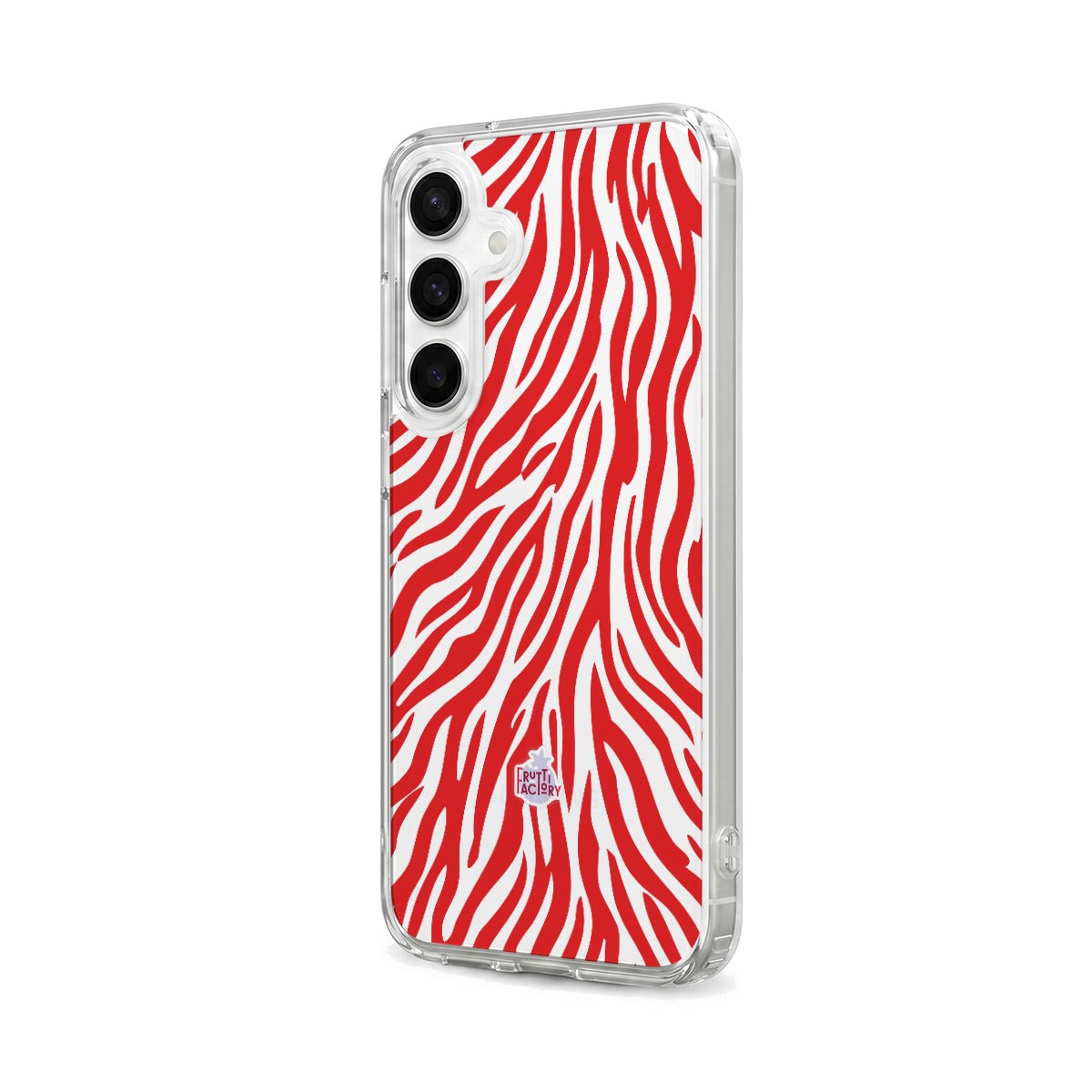 Coque transparente Samsung Galaxy zèbre rouge, vue trois quarts