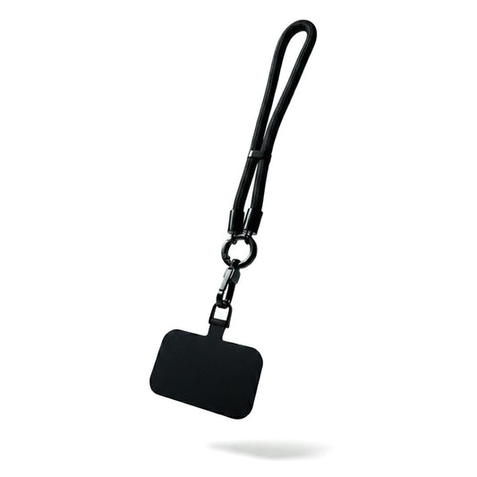 Dragonne de téléphone noire avec adaptateur universel, cordon seul sans téléphone