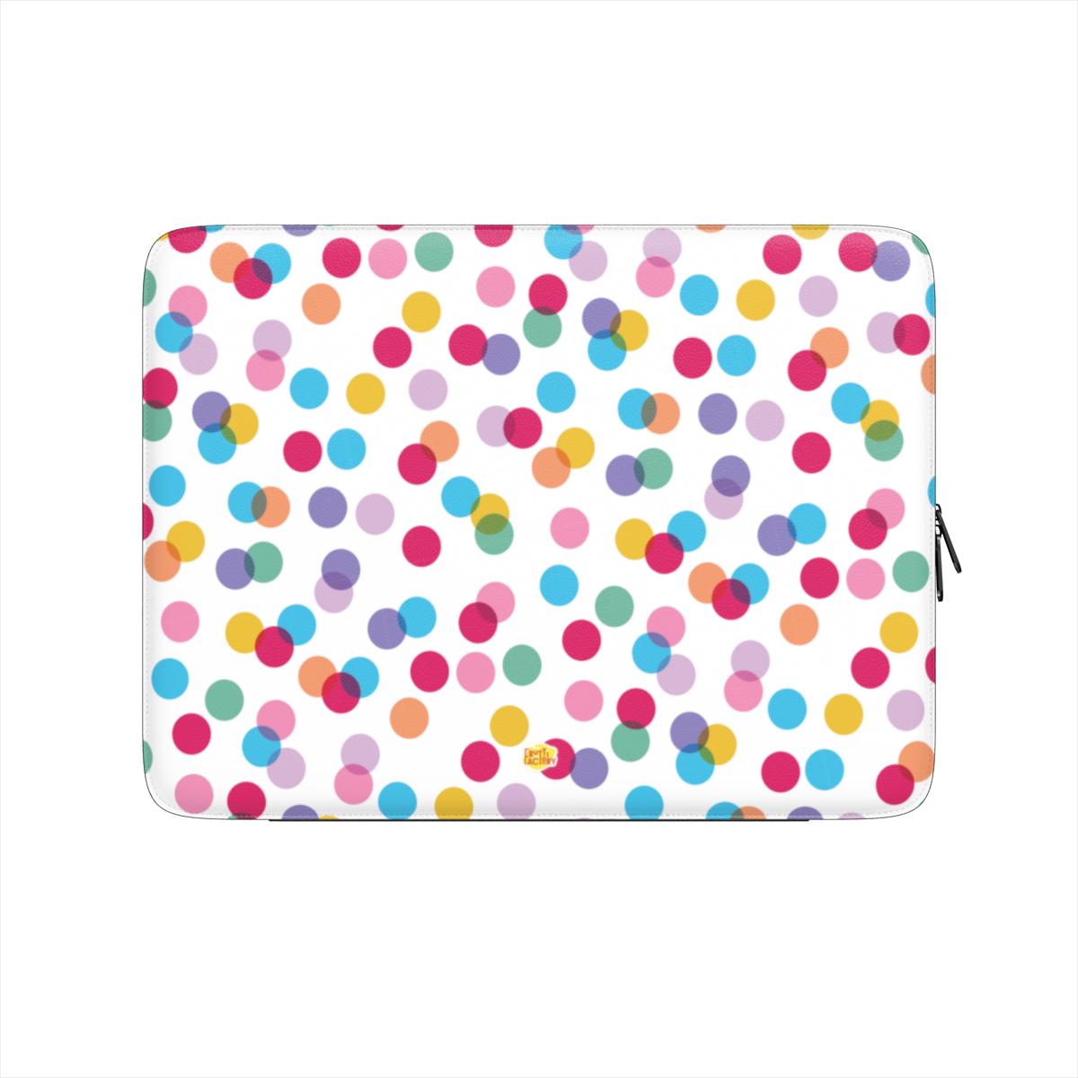 Housse ordinateur portable motif confettis blanc, vue de face