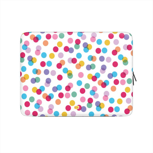 Housse ordinateur portable motif confettis blanc, vue de face