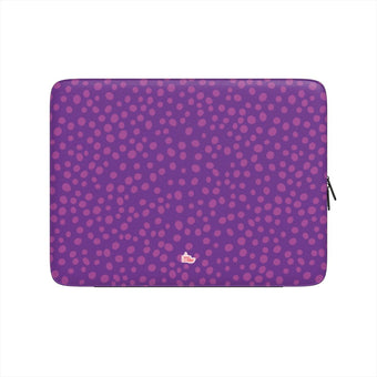 Housse ordinateur portable motif dalmatien violet, vue de face