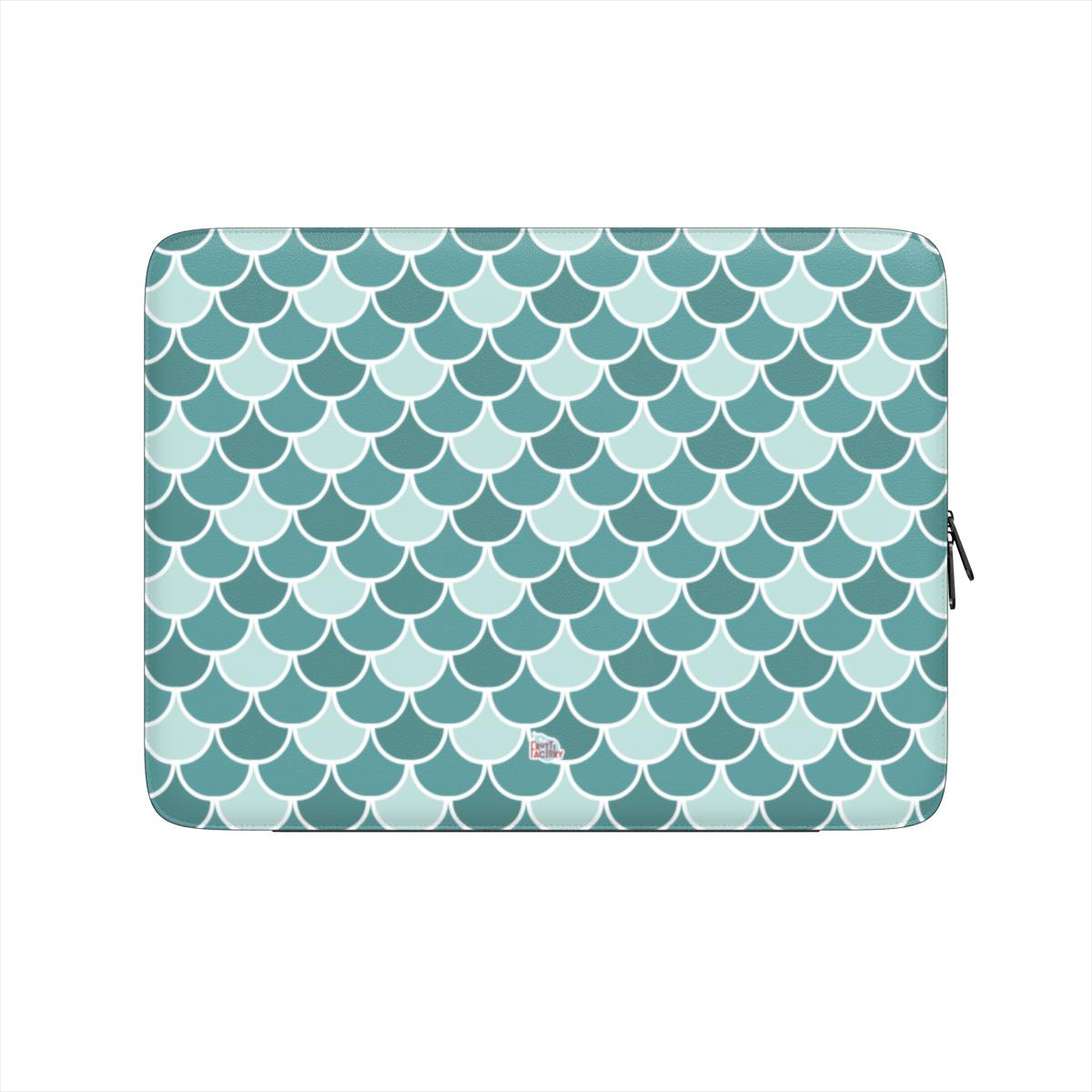 Housse ordinateur portable motif écailles vert, vue de face