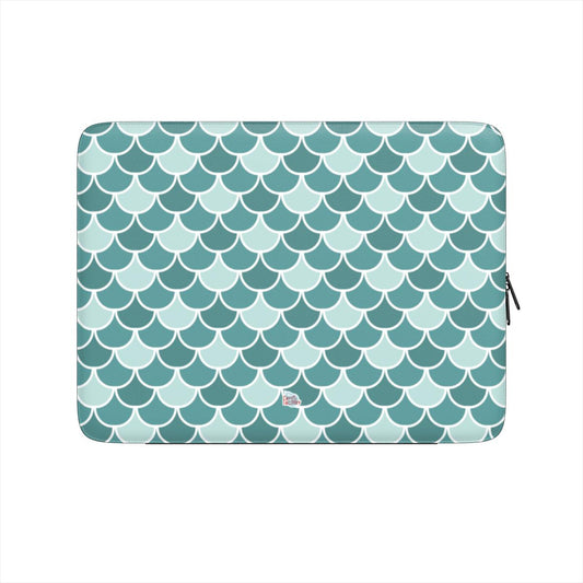 Housse ordinateur portable motif écailles vert, vue de face