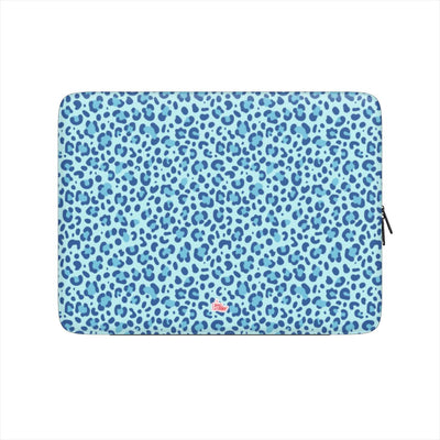 Housse ordinateur portable motif léopard bleu, vue de face