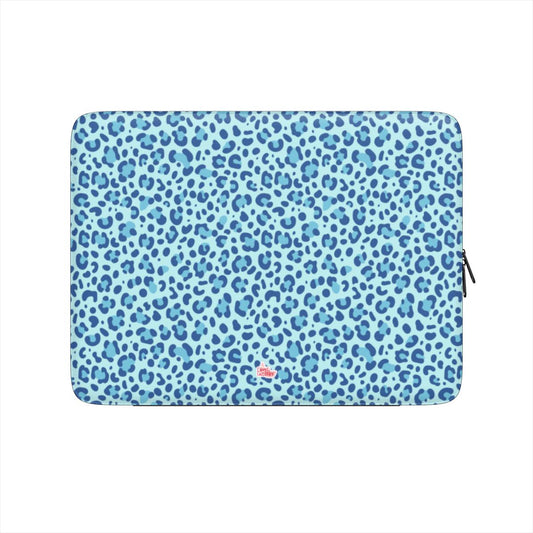 Housse ordinateur portable motif léopard bleu, vue de face
