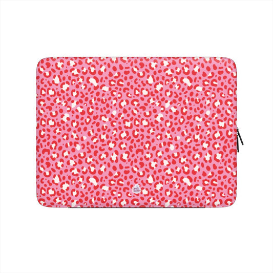 Housse ordinateur portable motif léopard rose, vue de face