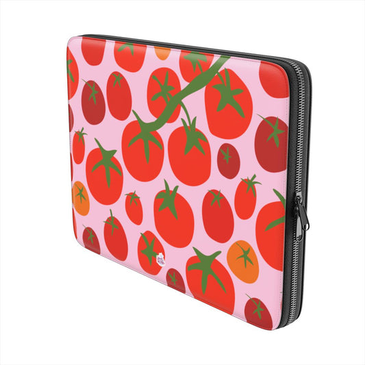 Housse ordinateur portable motif tomate rose, vue trois quarts