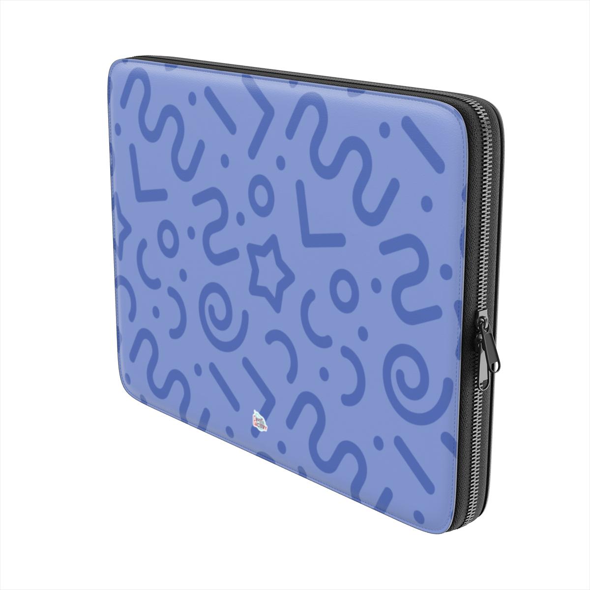 Housse ordinateur portable motif tortillon bleu, vue trois quarts