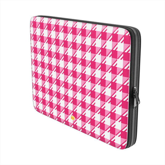 Housse ordinateur portable motif néo-carreau Vichy rose, vue trois quarts