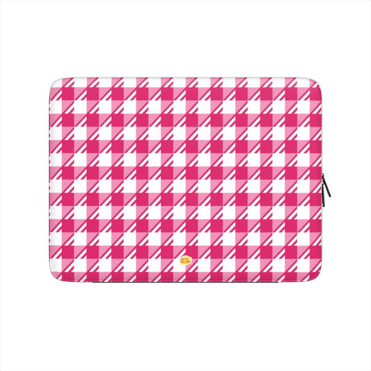 Housse ordinateur portable motif néo-carreau Vichy rose, vue de face