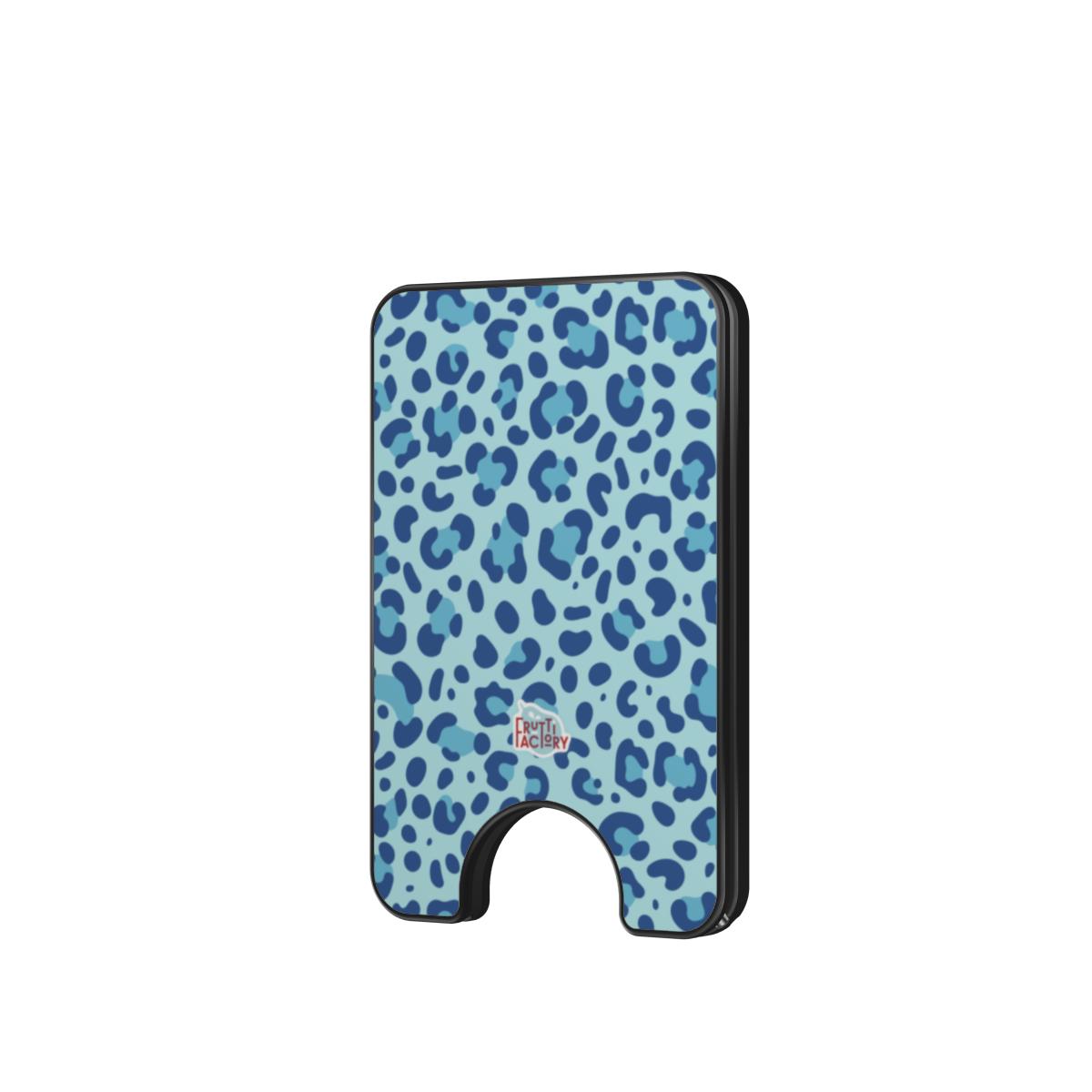 Porte-cartes magnétique léopard bleue, vue de face