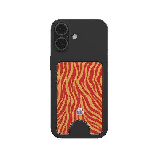 Porte-cartes magnétique zèbre orange, fixé au dos d'un téléphone