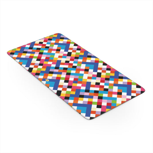 Sous-main de bureau motif arlequin multicolore, vue trois quarts