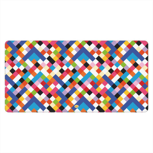 Sous-main de bureau motif arlequin multicolore, vue de face