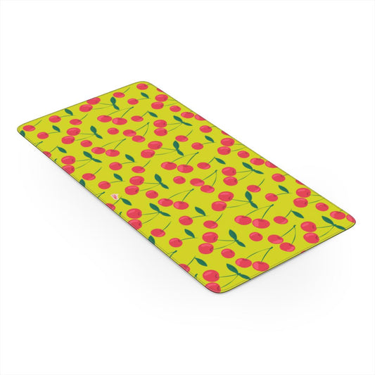 Sous-main de bureau motif cerise vert, vue trois quarts