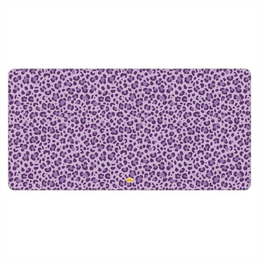 Sous-main de bureau motif léopard mauve, vue de face