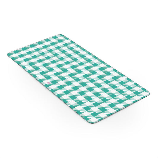 Sous-main de bureau motif néo-carreau Vichy menthe, vue trois quarts