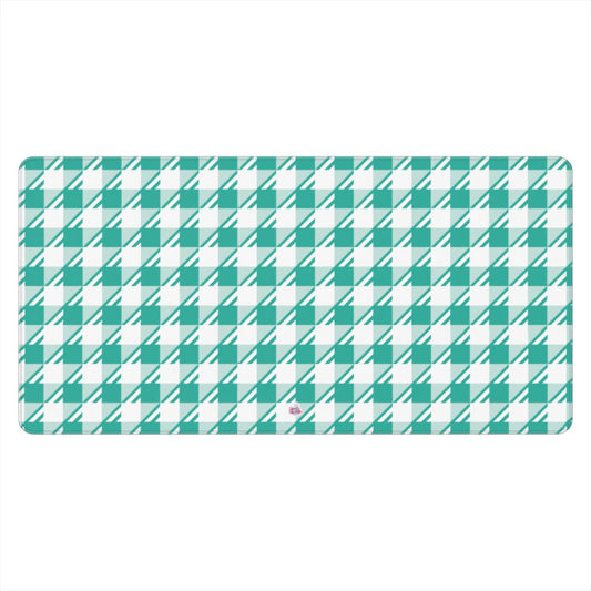 Sous-main de bureau motif néo-carreau Vichy menthe, vue de face