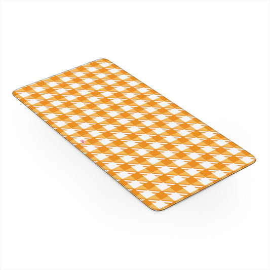 Sous-main de bureau motif néo-carreau Vichy orange, vue trois quarts