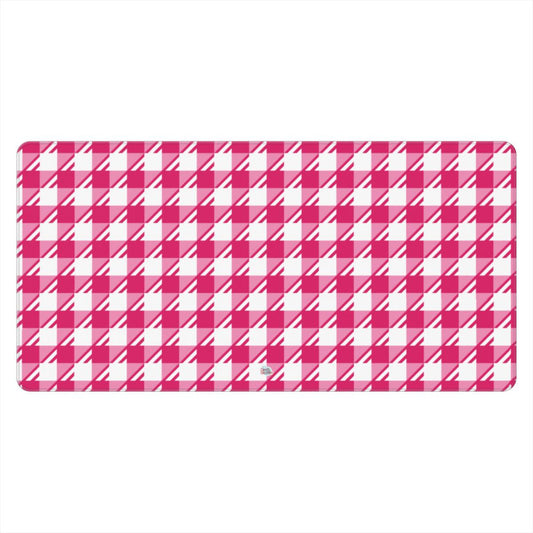 Sous-main de bureau motif néo-carreau Vichy rose, vue de face